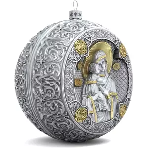 Set of 4 silver Christmas tree balls "Rozhdestvensky, Saviour, Our Lady of Kazan, Vladimirskaya"